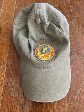 Olive Green Baseball Cap with Embroidered Grateful Dead Stealie